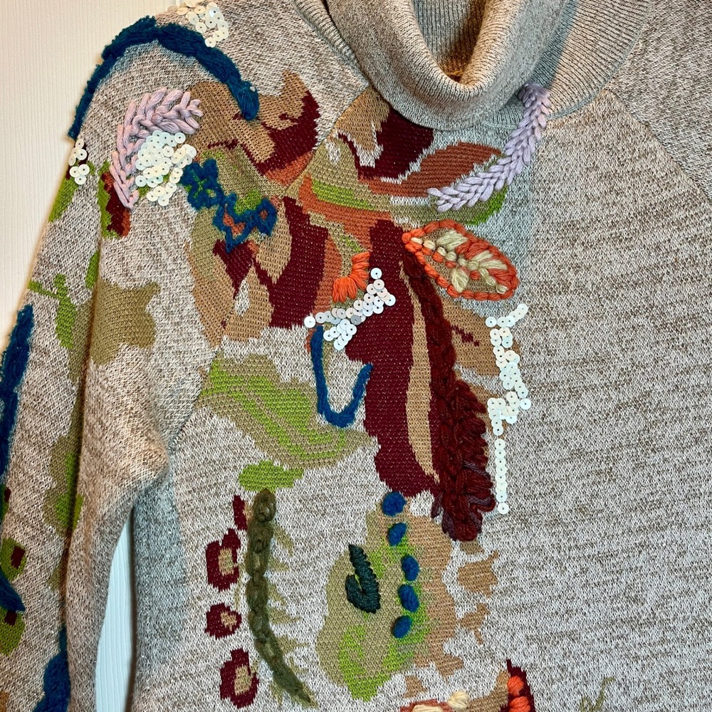 Anthropologie Knitted & Knotted Embroidered Swing Sweater Dress S Sequin NWT - Picture 7 of 16